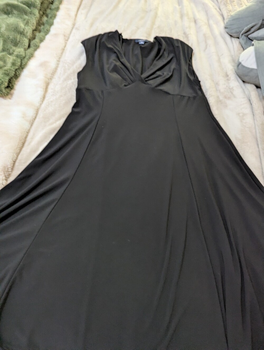 Chaps Black Maxi Dress with Draped V-Neck - Picture 2 of 7